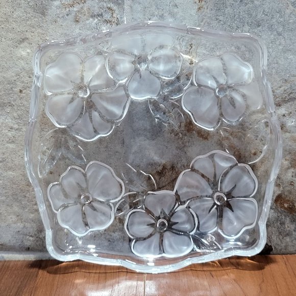 VTG Floral Etched Glass Dish Platter Flower Fancies - Picture 3 of 11